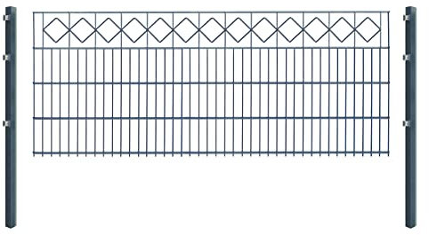 Doppelstabmattenzaun KARO - Komplett-Set inkl. Pfosten & Befestigungsmaterial - optisch ansprechender Schmuckzaun mit Zierelementen (L 4 m | H 83 cm | Anthrazit)
