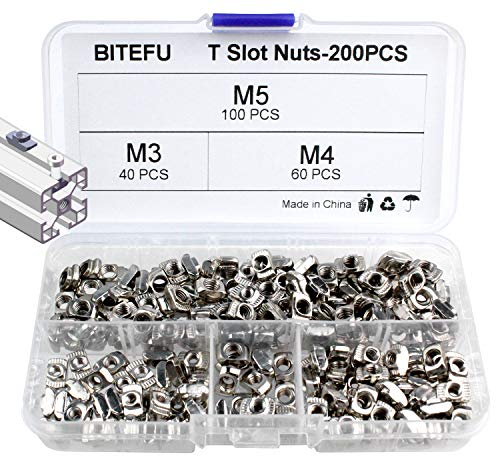 BITEFU 200 Stück T Mutter Nutenstein M3 / M4 / M5 Hammerkopf Befestigungsmutter 20 SerieT Nutmuttern Sortiment Kit für Aluminiumprofil