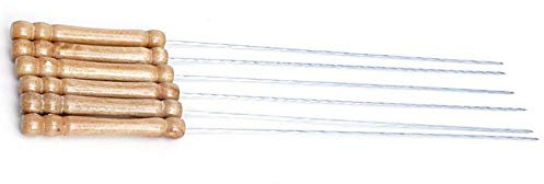 Manico in legno in acciaio inox per barbecue spiedo grill kebab aghi bastone per arrosto farina di cibo, verdure, carne (6 pezzi)