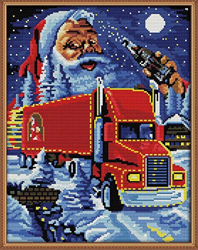 Awesocrafts Kreuzstich Stickpackungen, Weihnachten Lastwagen Weihnachtsmann Bilder Vorlagen Stickerei Set Vorgedruckt
