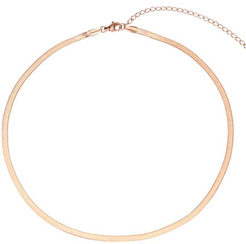 LEGITTA Damen Fischgrätenmuster Kette Choker in Roségold Zarte Schlangenkette Halskette aus Edelstahl Titan Schmuck Nickelfrei
