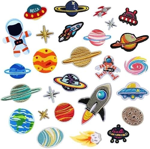 Bügelflicken Kinder,27 Stück Patches zum Aufbügeln Universum Aufnäher Applikation Flicken Zum Aufbügeln für DIY T-Shirt Jeans Kleidung Taschen,Flicken Patches