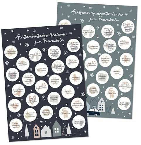 Papierdrachen Adventskalender 2025 mit Rubbelfeldern - Achtsamkeit - 2 DIN-A4-Bögen mit je 24 Aufgaben - Adventskalender zum Freirubbeln