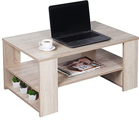 RICOO Couchtisch mit Stauraum Wohnzimmertisch Holz WM090-ES Coffee Table 72 x 50 x 50 cm Tisch Wohnzimmer Sofatisch klein Couch Eiche-Sonoma