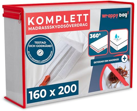 WRAPPYBAG® Vattentätt Madrassskyddsöverdrag - Håll borta vägglöss och kvalster - Madrassskyddande överdrag utan kemisk behandling - Mjuk och bekväm bomullsyta - 14 storlekar tillgängliga