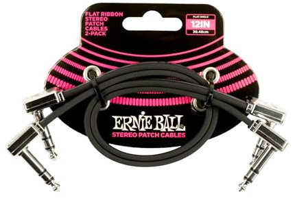 Ernie Ball Flaches Stereo-Patchkabel 30,48 cm 2er-Pack - Schwarz