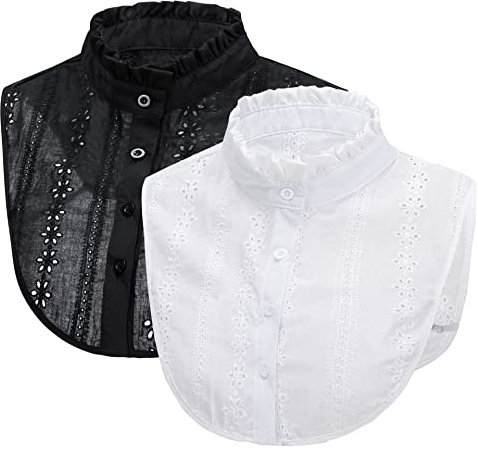 SUZALA Krageneinsatz Damen, Gefälschter Kragen Abnehmbare Halbhemdbluse Eleganter Falscher Kragen für Frauen Mädchen Weiß Schwarz