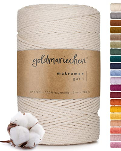 goldmariechen Premium Makramee Garn (Naturell) | 3mm x 200m | 100% Baumwolle | plastikfreie Verpackung | Makramee Baumwollgarn für DIY Handwerk