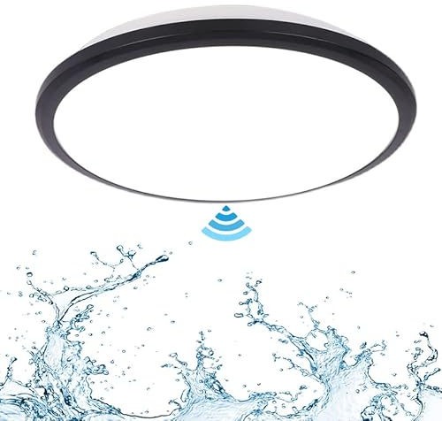 KZT LED Deckenleuchte mit Bewegungsmelder IP54 Wasserdichte Flur Lampe Moderne Innen Deckenlampe mit Radar Bewegungssensor Schwarz Sensor Licht für Hotel Büro Balkon Haustür Abstellraum Keller