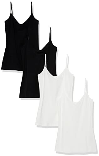 Amazon Essentials Damen Slim-Fit Knit V-Neck Layering Cami (erhältlich in Übergröße), 4er-Pack, Schwarz/Weiß, Größe S
