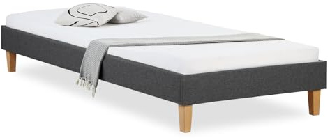 Homestyle4u Polsterbett 90x200 mit Matratze & Lattenrost - Grau | Futonbett-Stil, strukturierter Webstoff, konische Holzbeine, inkl. Aufbauanleitung – ideal für Jugend- & Gästezimmer