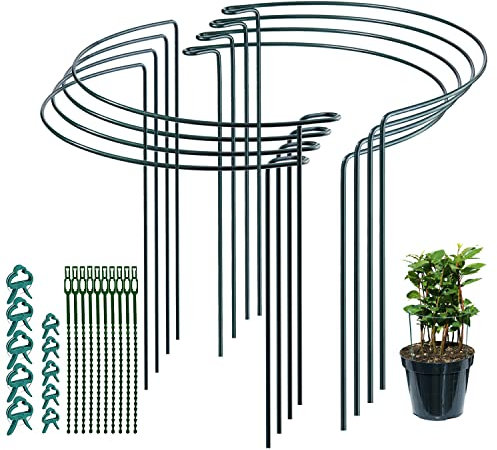JIALWEN 8 Stück 20 × 35 cm Pflanzenstützstäbe, Ringkäfige, Metall-Garten-Pflanzenpfahl, grün, halbrunde Pflanzenstützen für Gemüse, Tomaten, Pfingstrosen, Rosen, Hortensien, Blumen