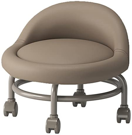 Rollen Sie mit Leichtigkeit auf unserem niedrigen Rollhocker mit Rückenlehne und Ottoman-Fußhocker, Universal-Lenkrollen und PU-Leder für bequemes Sitzen, perfekt für kurze Rollfußhocker, Braun