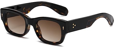 Vintage Sonnenbrille Rechteckig für Damen Herren Retro Quadratisch Sonnenbrille Trendige Getönte Brille Eckig 90er Jahre UV400 Schutz Leopard Braun