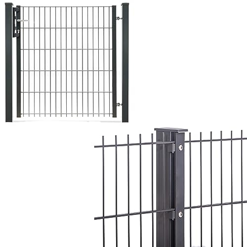 Doppelstabmattenzaun mit Tor | 656 Anthrazit | Pfosten mit Leiste | Gartentor Tor | Stabmattenzaun | 163 cm-20
