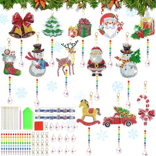 13 Stück 5D Diamond Painting Weihnachten Anhänger Doppelseitig,DIY Diamond Painting Schlüsselanhänger,Diamond Painting Kinder Weihnachten,für Weihnachtsdekoration, Weihnachte Geschenk, Handwerk