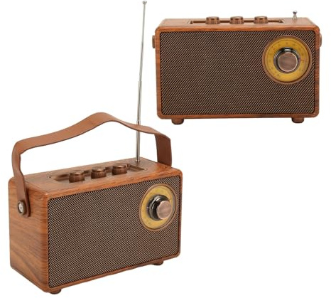 Altavoz Bluetooth Retro Portátil, Mini Radio de Grano de Madera, Diseño de Sonido Estéreo de Alta Fidelidad BT 5.1 USB Recargable Radio Vintage Altavoz Bluetooth