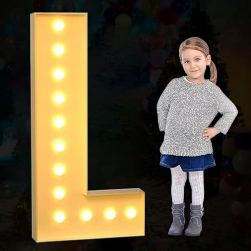 Large Marquee Letter Light Up, Decorative LED Alphabet Lights, Party Decor Pre-cut Foam Board Set for Wedding Birthday Holiday, Letter L, 100cm-3.3ft