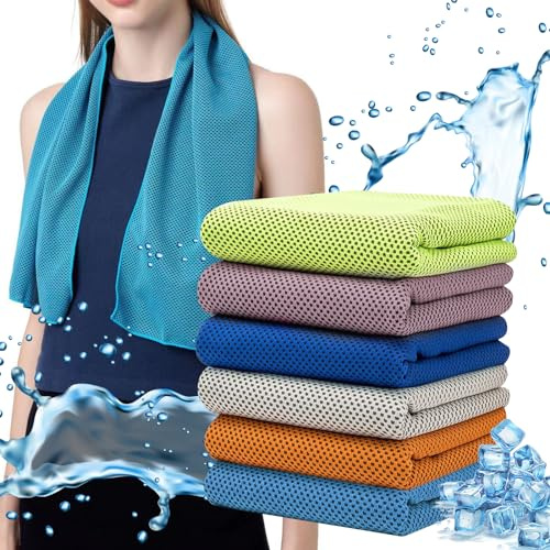 NHTJTHE 6 Stücke Kühlendes Handtuch, Mikrofaser Sporthandtuch oder Kühltuch, Kühlendes Handtuch für Sommer, für Fitness, Sport, Reise, Yoga, Strand, Camping Mikrofaser
