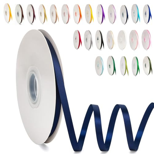 0.6CM Schleifenband Navy Blau, 6mm x 91m Polyester Satinband Dekoration Geschenkband Stoffband Seidenbänder für Heimwerkerkunst DIY-Handwerk, Geschenk Verpackung, Schleifen, Hochzeitsdekoration