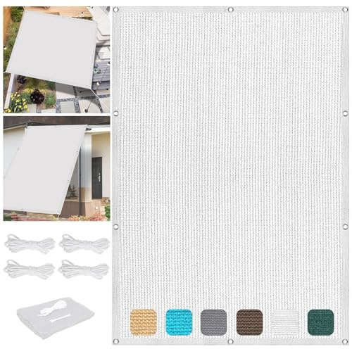 Toldo Vela de Sombra Transpirable 2.8 x 5 m Transpirable Tejido de Protección Solar Protección Rayos UV con Ojales Cuerda para Exteriores, Pergola, Jardín, Blanco