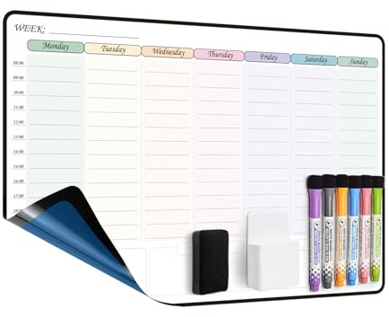 MCCORL Whiteboard Wall Weekly Planner, Self Adhesive (Stick on Any Smooth Surface) Family Planning Board, Dry Wipe Planner, Memo Board (Monday to Sunday) 42×28cm