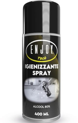 ENJOY TECH - Spray Igienizzante Multi Superficie per Tessuti e Auto, Elimina Odori e Microrganismi, Sanificante per Casa, Materassi e Cuscini, Asciuga Rapido senza Residui, 400 ml, Made in Italy