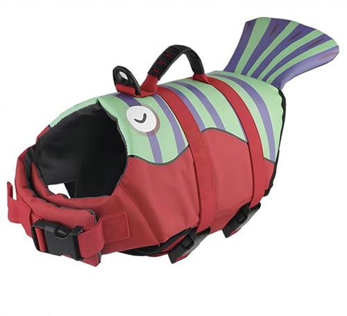 RUYICZB Salvagente Cane, Giubbotto Salvagente per Cani, Salvataggio Ripstop Regolabile Squalo, Galleggiante per Animali, Gilet con Manico, Taglia Piccola, Media E Grande,Rosso,L