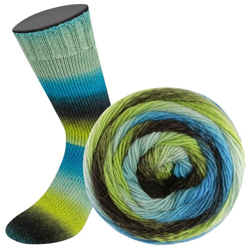 LANA GROSSA Color Mix | Merinovektgarn med gradient för strumpor, tvättbart | garn av 75 % ny ull och 25 % polyamid | 100 g ull för stickning och virkning | 400 m garn