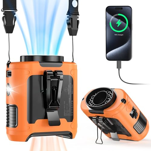 10000mAh Portable Waist Fan, Father's Day Gifts for Dad Husband, Blue Collar Worker Belt Clip Fan with Light, Essentials for Camping Gardening, 40H 16000RPM Rechargeable Cooling Gadgets for Men 2026
