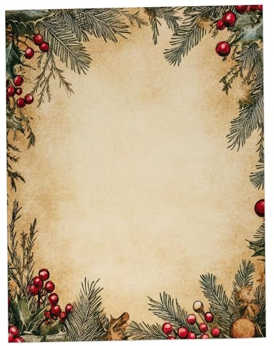 Vintage Pine & Berries Christmas Stationary Paper 8.5 x 11-60 Sheets Holiday Letter Paper
