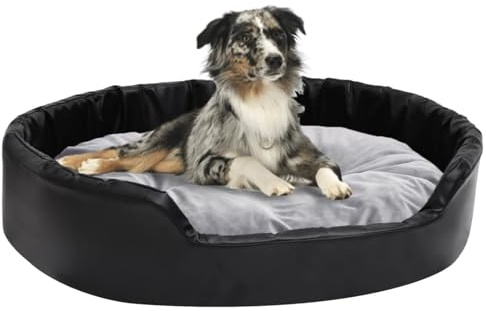 Homgoday Hundebett, Hundekissen,Hundebetten, Katzensofa Haustierbett Hundeschlafplatz Hundebett für Haustiere Schwarz-Grau 90x79x20 cm Plüsch und Kunstleder