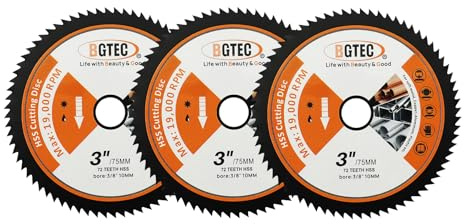 BGTEC HSS Kreissägeblatt - 3 Stück 75MM x Dorn 10MM Trennscheiben für Metall, Kupfer, Aluminium, Holz, Kunststoff 44T