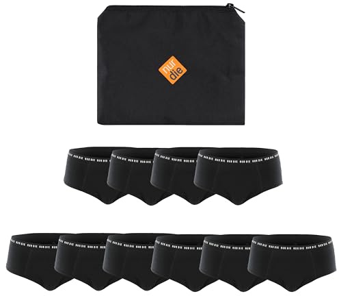 NUR DIE Periodenunterwäsche 10er Mehrpack Alles Geregelt Unterhose 6X Mittelstark 4X Extrastark Blutung Bio-Baumwolle waschbar & saugfähig Menstruationsunterwäsche Schwarz - Größe