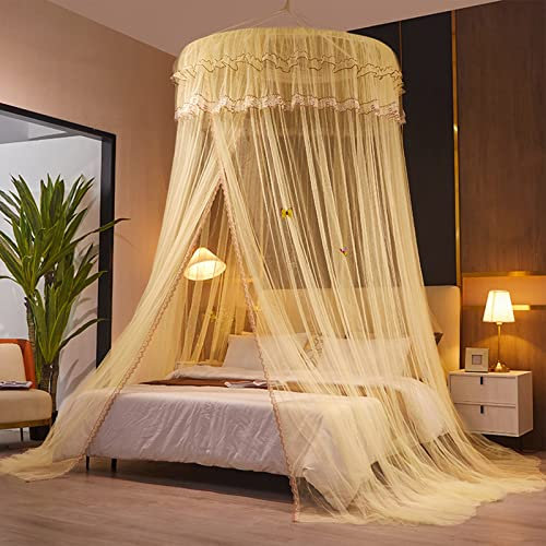 Princess Betthimmel, Moskitonetz, stanzfreie Installation, große Kuppel, hängendes Bettnetz, Zelt für Doppel-/Einzelbett, ideal für Schlafzimmer, Dekoration, mehrfarbig, Gold, 1,8 x 2,2 m