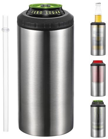 PATIKIL Raffreddatore per Lattine Sottile, 16oz Skinny Can Insulated Beer Sleeve Portabevande per Lattine e Bottiglie di Birra, Soda, Caffè, Lattine e Bottiglie Normali, Argento