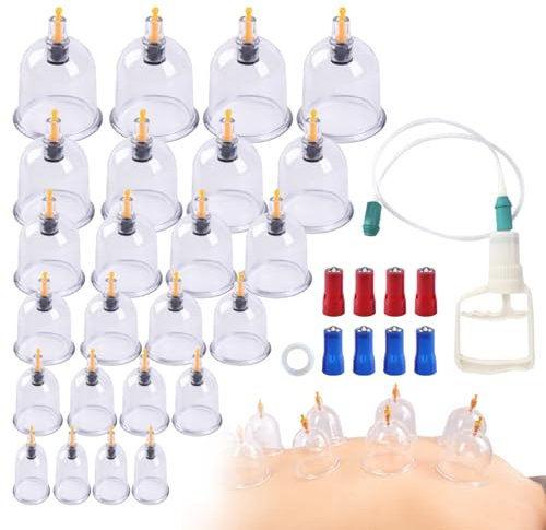 Mokaskaidj 24Pcs Coppette Massaggio, Ventose d'Aria Coppettazione, Biomagnetica Tradizionale Cinese Terapia Set Coppettazione Casa Estrarre Hijama a Vuoto, Massaggio Anticellulite per Schiena, Collo