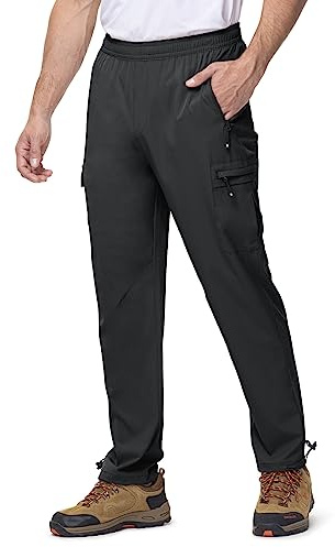 Rdruko Men's Lightweight Outdoor Trousers Elastic Waist Quick Dry Water Repellent Stretchy Cargo Pants for Hiking Traveling Walking Work Camping Golf (Dark Grey L)