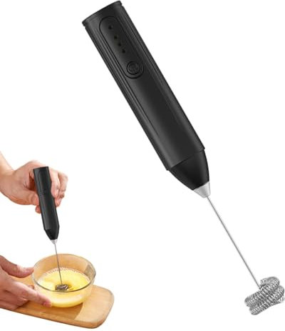 Espumador de leche con varilla para cafés - Batidor eléctrico portátil para cafés | Espumador de crema recargable con 3 velocidades | Batidor de cafés para cafés con leche, capuchinos, chocolate