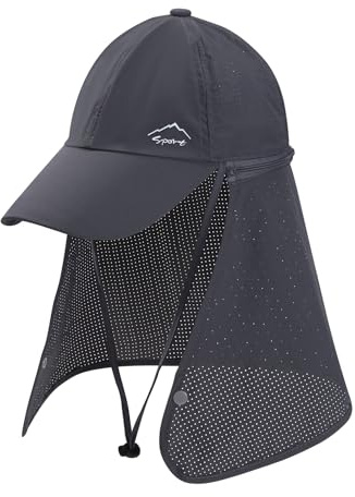 ZLLkeji Sombreros para El Sol de Hombre con Protector de Cuello Desmontable Transpirable Gorra de Béisbol para Adultos Secado Rápido Gorros de Pescador con Protección UPF 50+ Gris