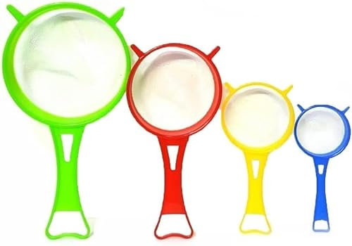 MIXEL Plastic Kitchen Strainer Sieve, Ergonomic & Comfortable Grip, Long-Lasting Use, Easy-to-Clean, Durable and Lightweight, Sink Strainer Colander, (4 Pcs)