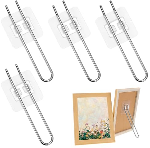 OOTSR Set 4 Supporti Adesivi per Cornici Foto, Staffe in Acciaio Inox con Adesivi Trasparenti Senza Chiodi, Supporto per Cornice Portafoto, per Soggiorno Ufficio Studio