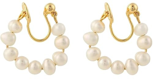 VALICLUD Boucles D’oreilles à Clip En Perles Naturelles, Bijoux Fantaisie Pour Femmes, Manchettes D’oreilles Sans Piercing, Usage Quotidien Et Présents, Taille Moyenne, Blanc Nacré