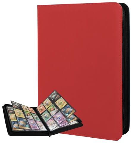 Trading Card Binder 9 Pocket with Zipper, Fvxldcz PU Cover Card Collection Binder 540 Cards Sleek Side-Loading Card Album, Sturdy Card Collection Folder for TCG, MTG, Yugioh, Sport Cards (Red)