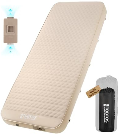 TOBTOS 4 Thick Self Inflating Sleeping Pad with Electric Pump, 60s Inflate Ultra-Compressible Compact Foam Camping Mattress, Insulated Sleeping Mat for Tent, Car, Camping