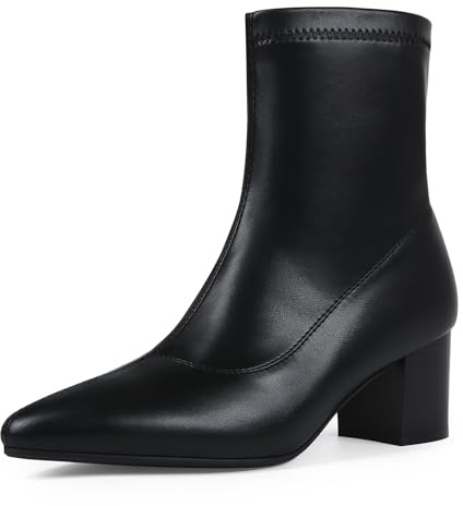 Aitikiss Women's Ankle Boots Pointed Toe Chunky Block Heel Short Boots for Women Comfortable Stretchy Low Heeled Booties