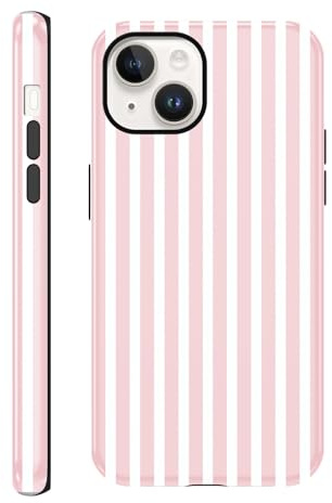 Yirlbey Righe Striped Estivi Cover per iPhone 14 / iPhone 13 6,1, Custodia Aesthetic Summer Bianco Rosa Stripes Disegno Design Motivo Antiurto Brillantini Silicone Posteriore Protettiva Ragazze Case