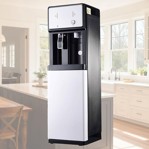 Distributore di acqua fredda e calda a caricamento da pavimento, unità indipendente alimentata dalla rete elettrica, distributore di acqua con divisori rimovibili e mobiletto portaoggetti, fontana for