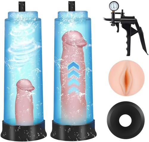 Penispumpe mit 2 Silikonringen Sex spielzeug für die Männer Extrem, Penis Pumpe mit Griff und Manometer Vakuumpumpe für den Mann, Taschenmuschi Penies Pump zur Penisvergrößerung