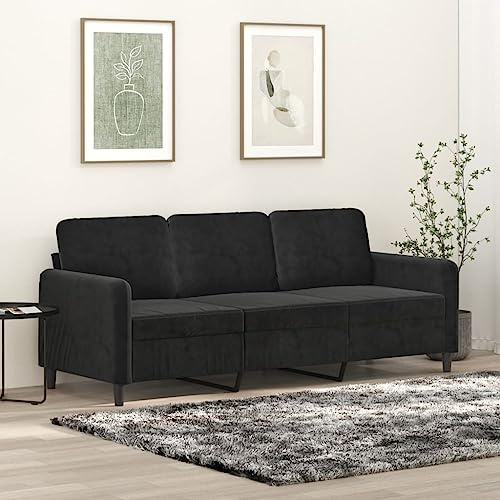 Massbinet 3-Sitzer-Sofa Polstersofa aus Samtstoff Kleine Sofacouch Liegefläche Doppelsofa für Wohnzimmer Schlafzimmer Schwarz 180 cm Samt